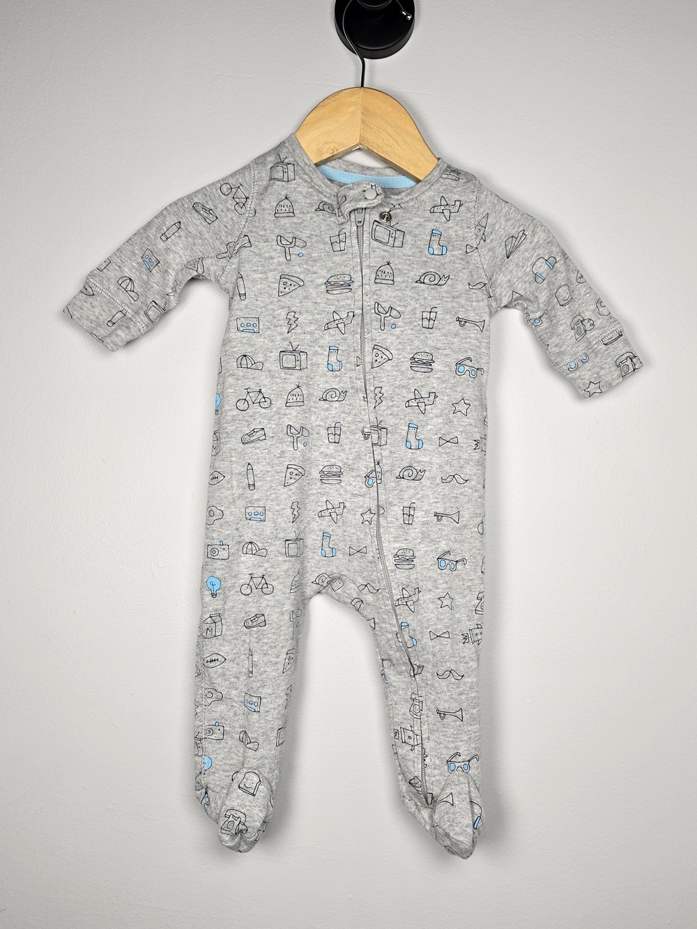 GAP Gray Footed One-Piece with Blue Accent Icons